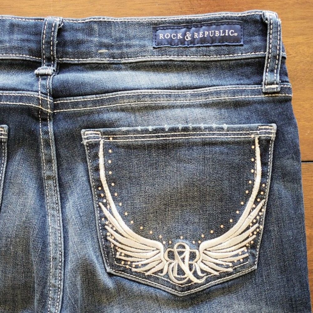 Rock & Republic Berlin Distressed Embroidered Skinny Jeans Sz 6M / 29.5" Waist - Picture 6 of 8